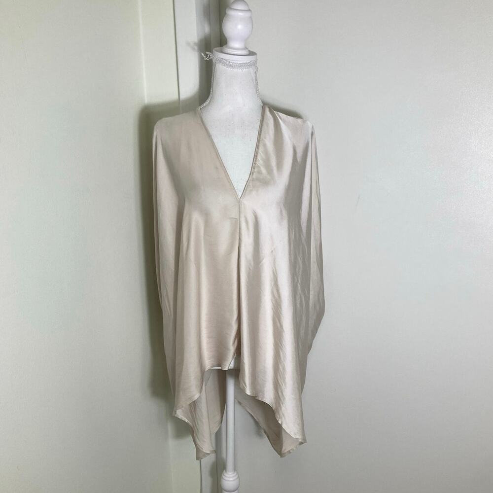 Maria + Cornejo Beige V-Neck/V-Back Sleeveless High Low Hem Sz 6